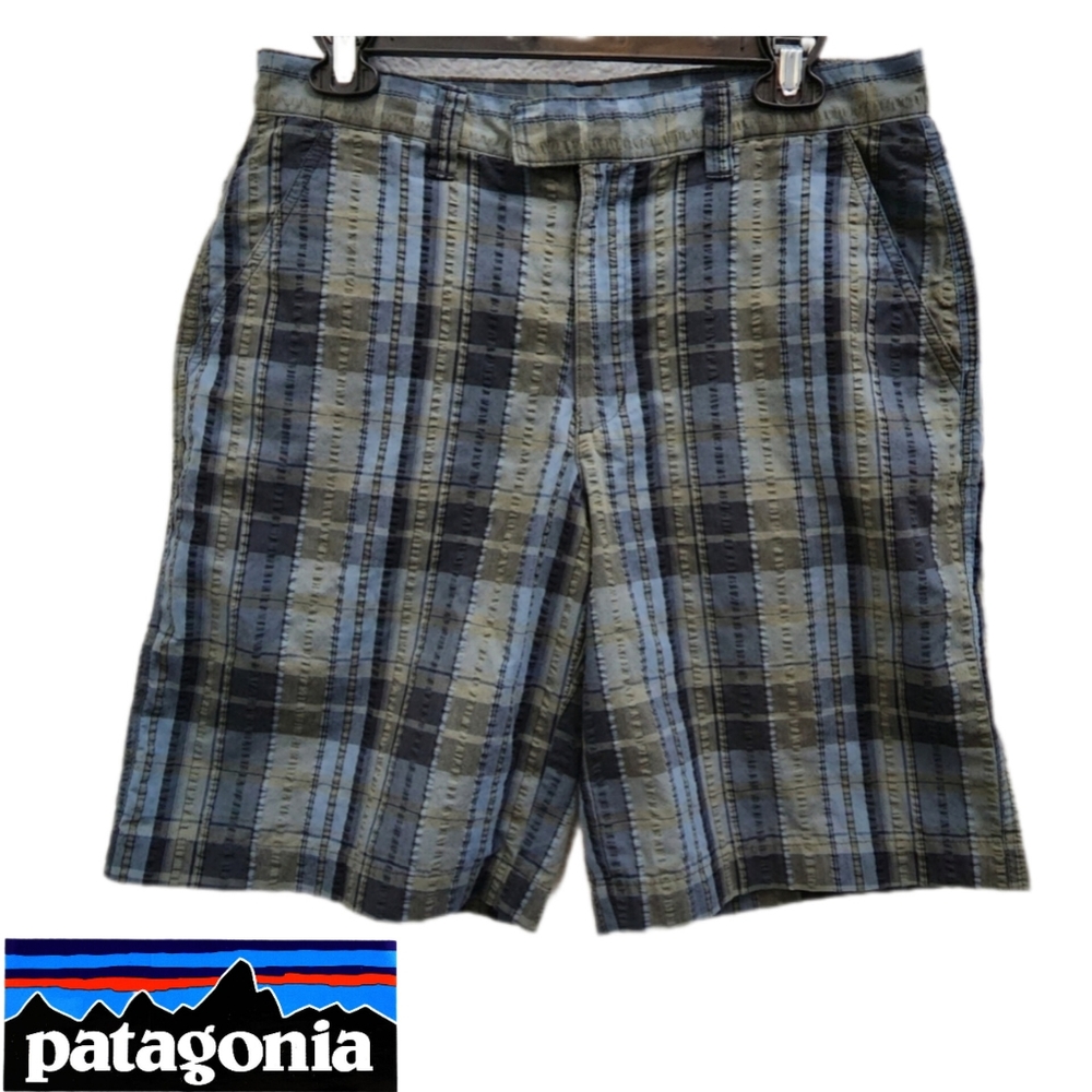 Patagonia Men's Size 30 Blue & Green‎ Plaid Organic Cotton Casual Outdoor Shorts